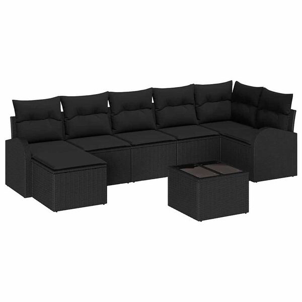 vidaXL Bankstel met kussen met opslag 8 pcs Zwart poly rattan