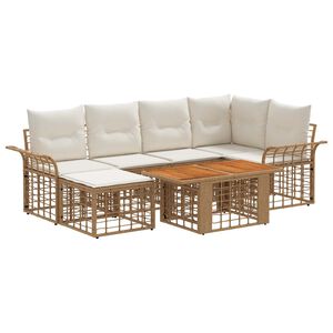 vidaXL Tuinbankenset 7 st Natuurlijk en Cr&egrave;me Wit poly rattan