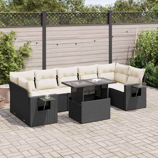 vidaXL 8-delige Loungeset met kussens poly rattan zwart