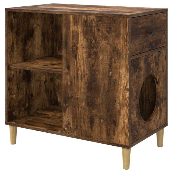 vidaXL Kattenhuis Gerookt eiken 72 x 42,5 x 70 cm Bewerkt hout