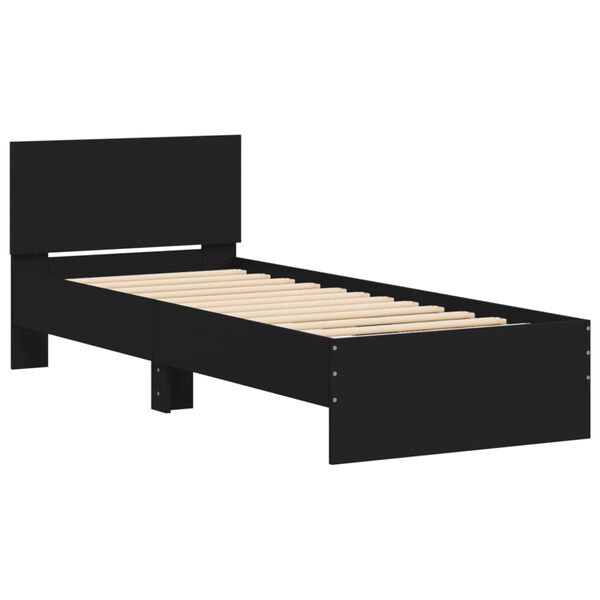 vidaXL Bedframe met hoofdbord en LED-verlichting zwart 75x190 cm