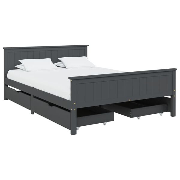 vidaXL Bedframe met 4 lades massief grenenhout donkergrijs 140x200 cm