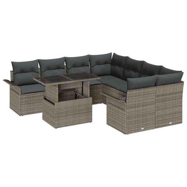 vidaXL Tuin Sofa Set met kussen 9 pcs Grijs poly rattan