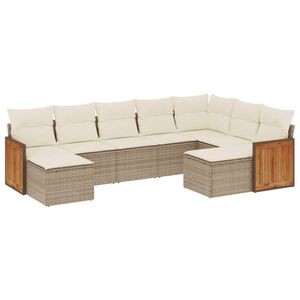 vidaXL 9-delige Loungeset met kussens poly rattan beige