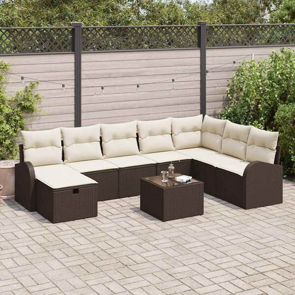 vidaXL Tuin Sofa Set met kussen met opslag 9 pcs Bruin Poly riet
