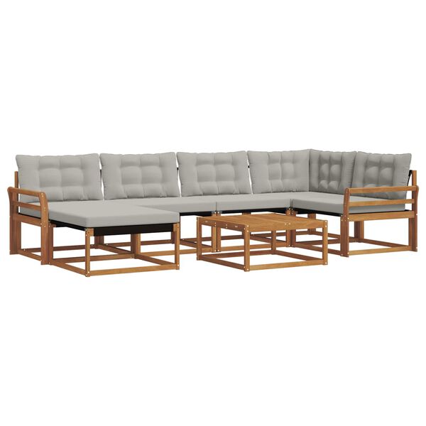 vidaXL Buiten bankenset met kussen 7 pcs Natuurlijk en Lichtgrijs