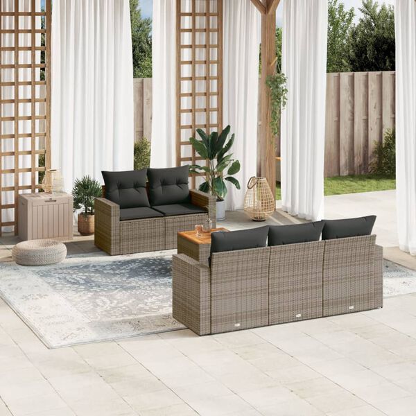 vidaXL 6-delige Loungeset met kussens poly rattan grijs