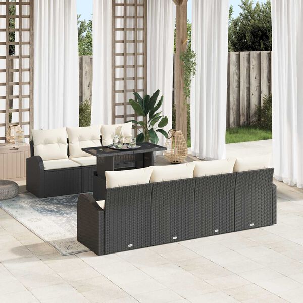 vidaXL Tuin Sofa Set met kussen 8 pcs Zwart Poly riet