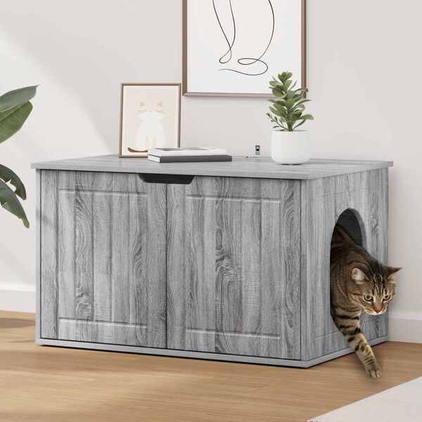 vidaXL Kattenhuis Grijs Sonoma 85 x 55 x 50,5 cm Bewerkt hout
