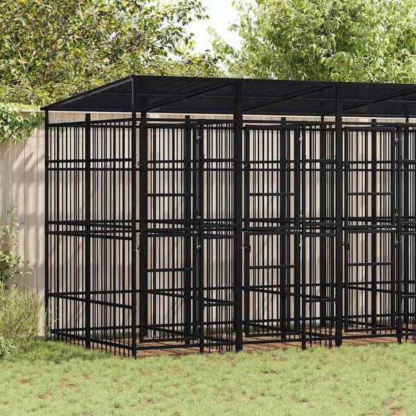 vidaXL Hondenkennel met dak 9,22 m&sup2; staal