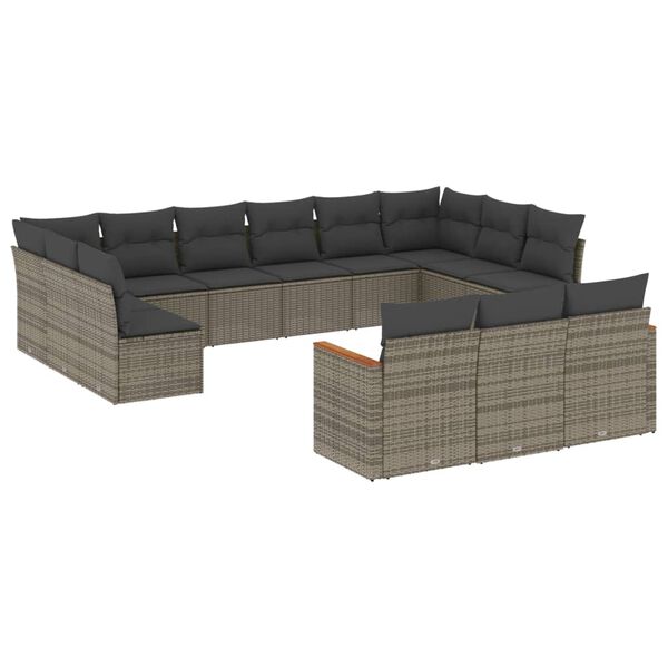 vidaXL 13-delige Loungeset met kussens poly rattan grijs