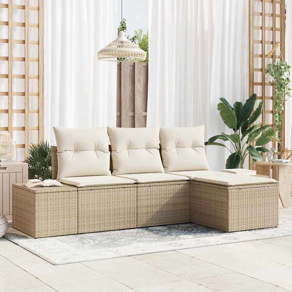 vidaXL Tuin Sofa Set met kussen 4 pcs Beige en Cr&egrave;me poly rattan