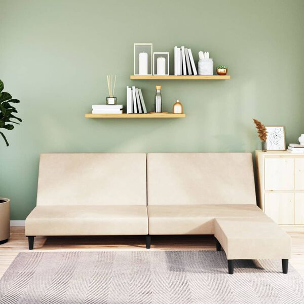 vidaXL Slaapbank 2-zits met voetenbank fluweel cr&egrave;mekleurig