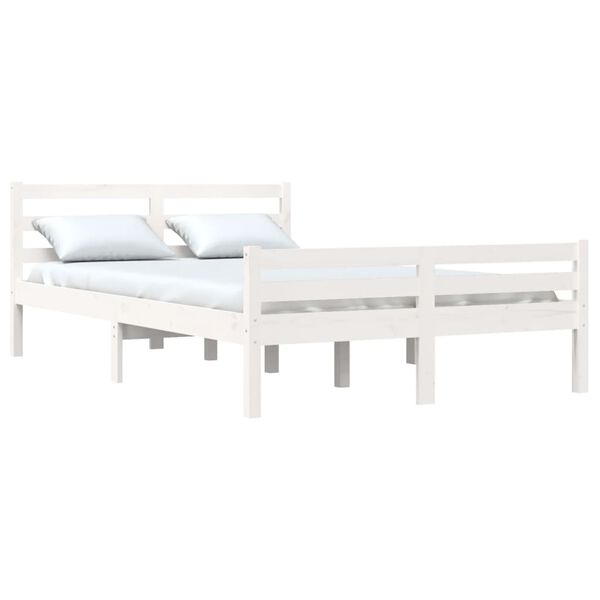 vidaXL Bedframe massief hout wit 135x190 cm