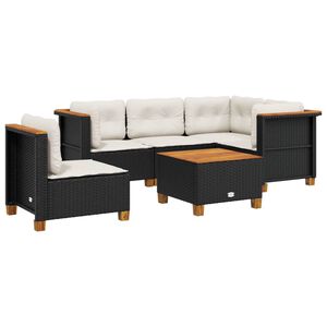 vidaXL 6-delige Loungeset met kussens poly rattan zwart