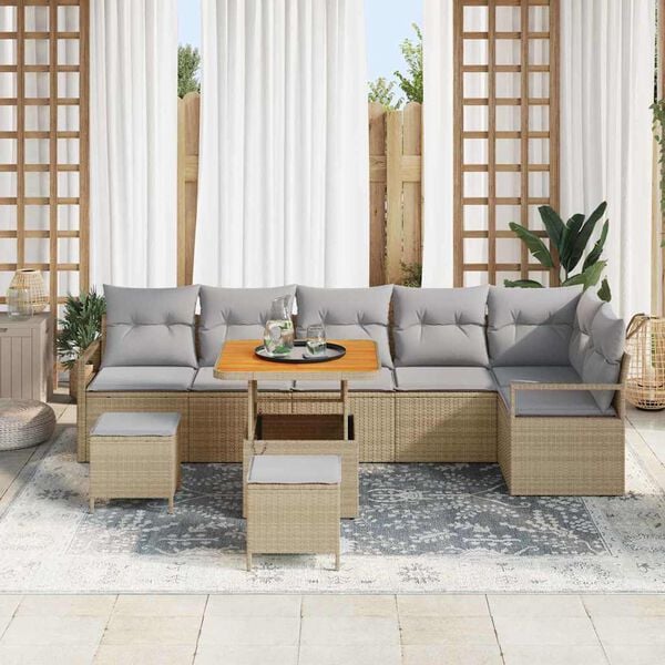 vidaXL Tuin Sofa Set met kussen met opslag 9 pcs Beige en Licht Grijs