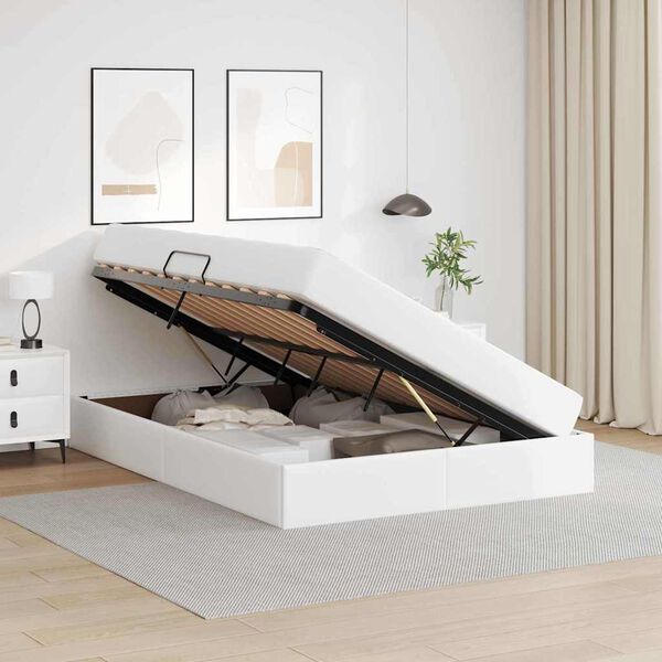 vidaXL Opbergbed met matras met matras Wit 140 x 200 cm Nep Leer
