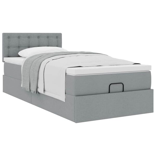 vidaXL Ottoman bed met matras 90x190cm stof lichtgrijs
