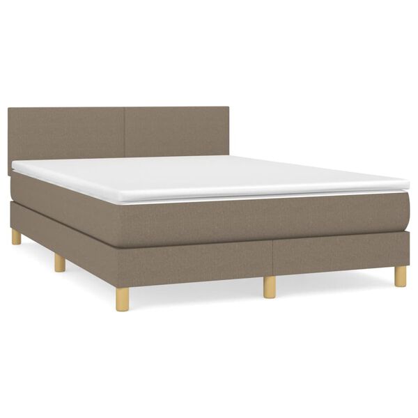 vidaXL Boxspring met matras stof taupe 140x190 cm