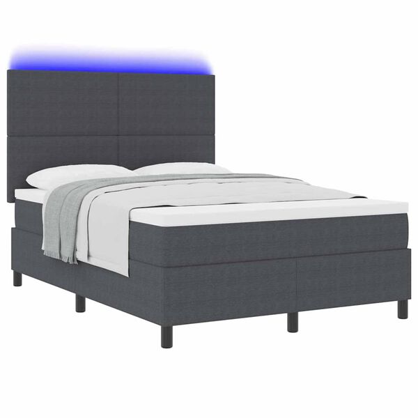vidaXL LED Box Spring Bed Donkergrijs en Wit 160 x 200 cm Katoen Stof