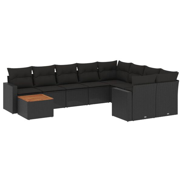 vidaXL 10-delige Loungeset met kussens poly rattan zwart