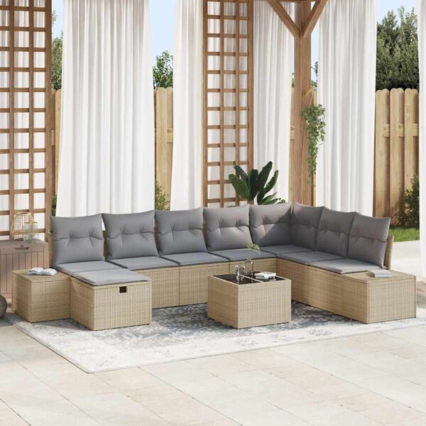 vidaXL Tuin Sofa Set met kussen 9 pcs Beige poly rattan