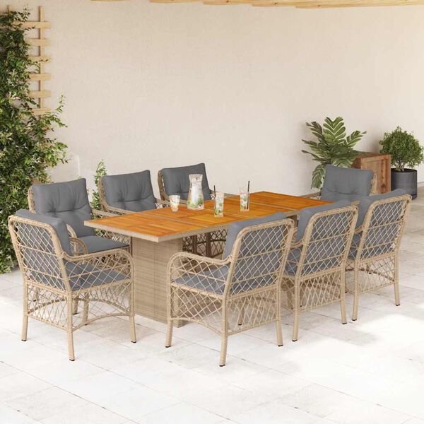 vidaXL 9-delige Tuinset met kussens poly rattan gemengd beige