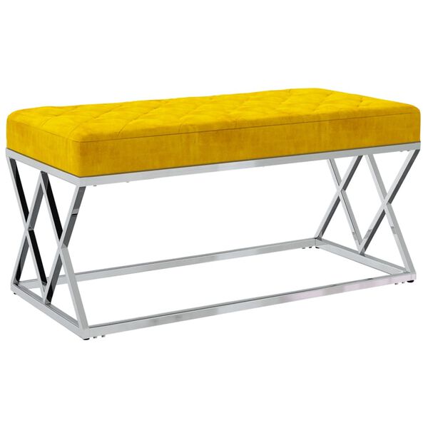vidaXL Bankje fluweel en roestvrij staal mosterdgeel