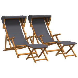 vidaXL Ligstoel 4 pcs 3 Positie massief eucalyptushout Grijs