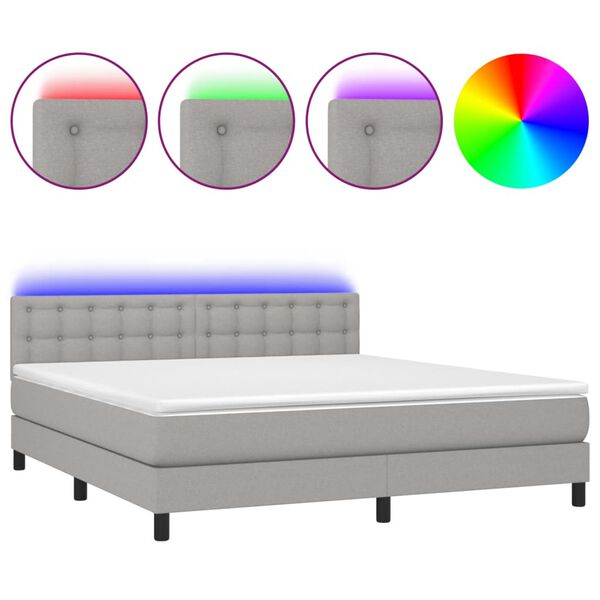 vidaXL Boxspring met matras en LED stof lichtgrijs 180x200 cm