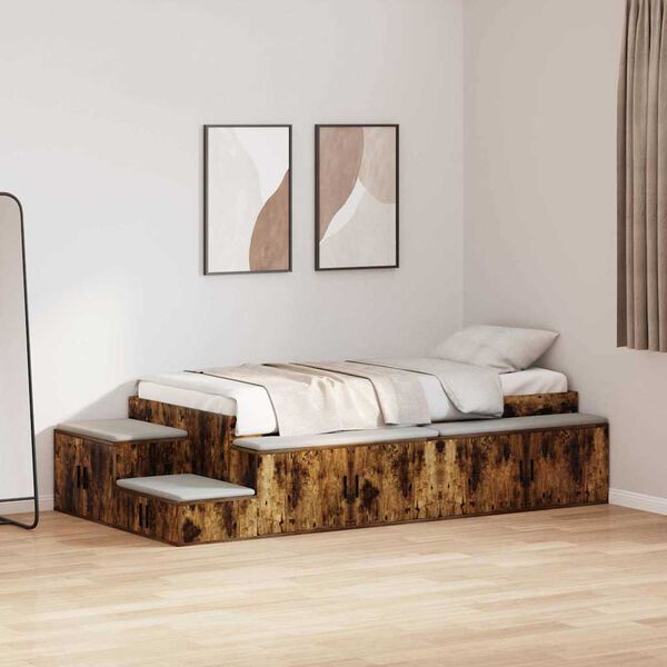 vidaXL Opbergbedframe met opslag Gerookt eiken 75 cm Bewerkt hout