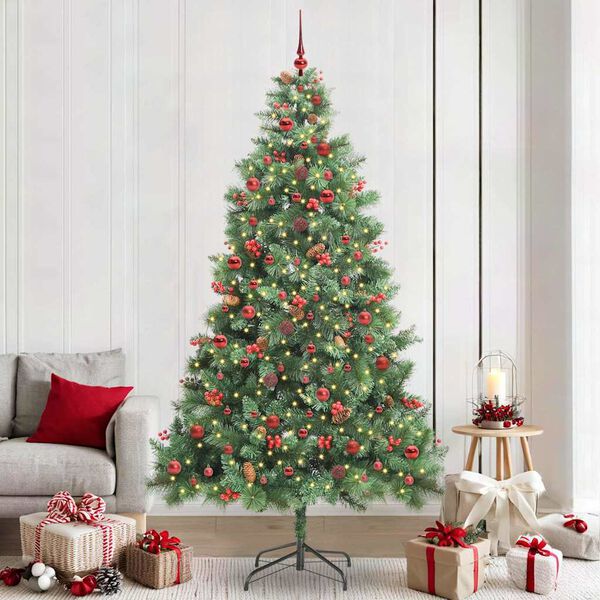 vidaXL Kunstkerstboom met LED -striplichten Groen 240 cm PVC en Metaal