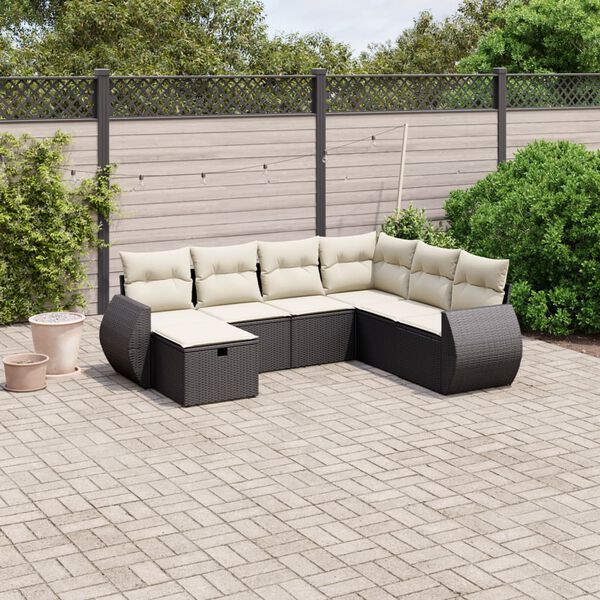 vidaXL 7-delige Loungeset met kussens poly rattan zwart