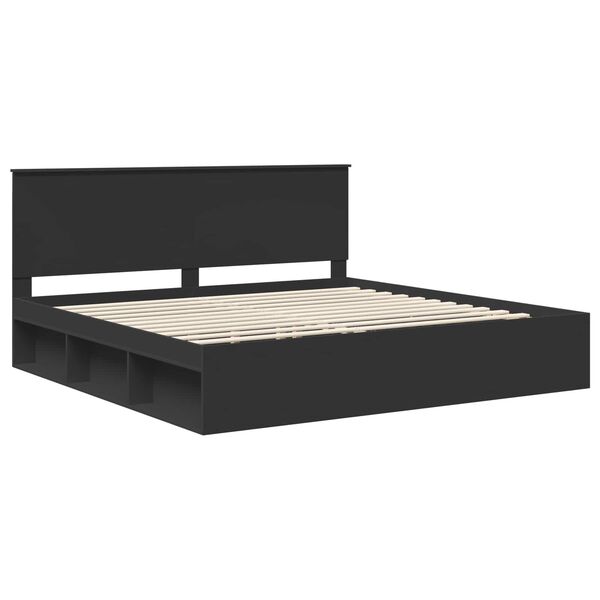 vidaXL Bedframe met hoofdeinde Zwart 200 x 200 cm Massief grenenhout