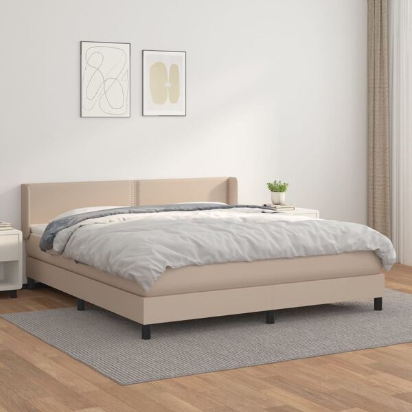 vidaXL Boxspring met matras kunstleer cappuccinokleurig 180x200 cm