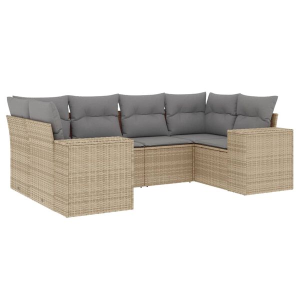 vidaXL 6-delige Loungeset met kussens poly rattan beige