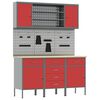 vidaXL Werk kast met lade met plank 7 st Rood Engineered hout en staal