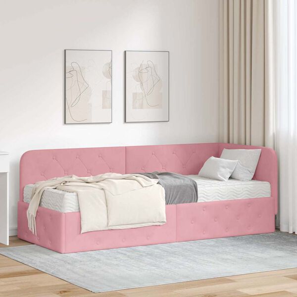 vidaXL Hoekbedframe met matras met hoofdeinde Roze 80 x 200 cm Fluweel