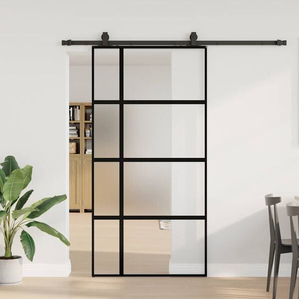 vidaXL Schuifdeur met beslagset 102,5x205 cm gehard glas zwart