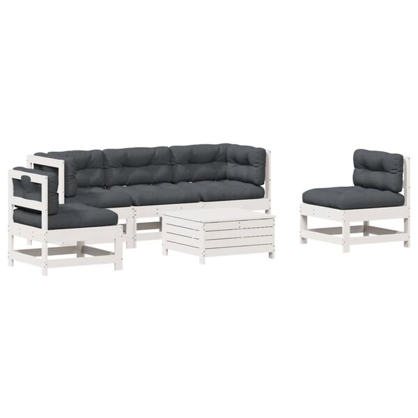 vidaXL 6-delige Loungeset met kussens massief grenenhout wit