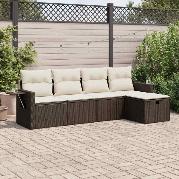 vidaXL 5-delige Loungeset met kussens poly rattan bruin