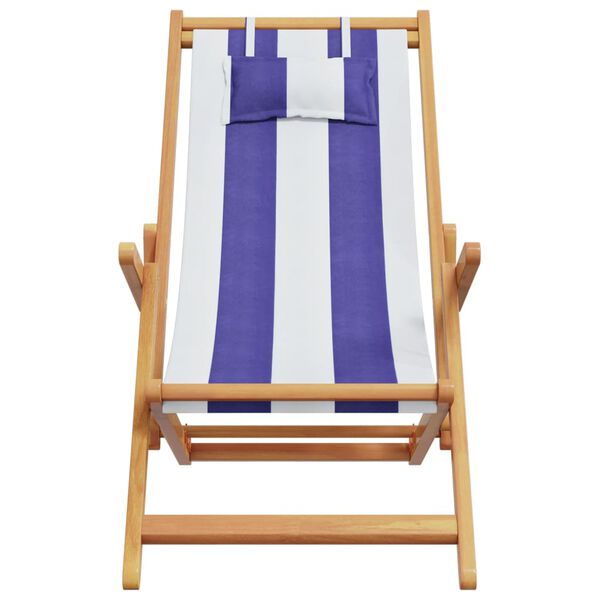 vidaXL Strandstroelen 2st inklapbaar stof en massief hout blauw en wit