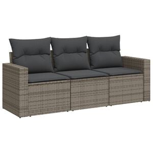 vidaXL 3-delige Loungeset met kussens poly rattan grijs