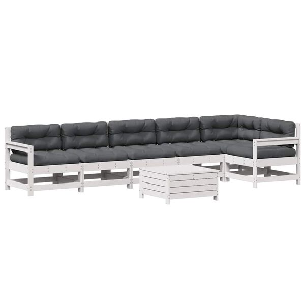 vidaXL 7-delige Loungeset met kussens massief grenenhout wit