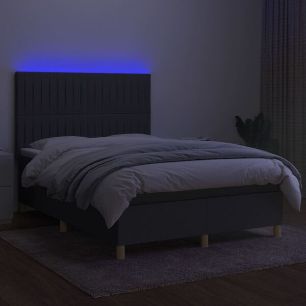 vidaXL Boxspring met matras en LED stof donkergrijs 140x200 cm