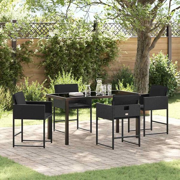 vidaXL Tuin eettafelset 5 pcs Zwart poly rattan