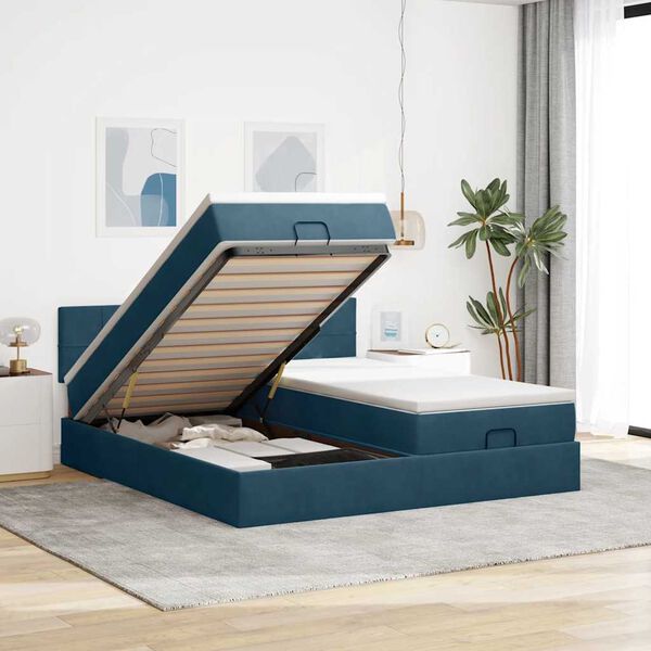 vidaXL Ottoman bed met matrassen 200x200cm fluweel donkerblauw