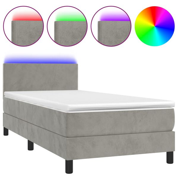 vidaXL Boxspring met matras en LED fluweel lichtgrijs 100x200 cm