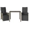 vidaXL 3-delige Bistroset met kussens poly rattan grijs