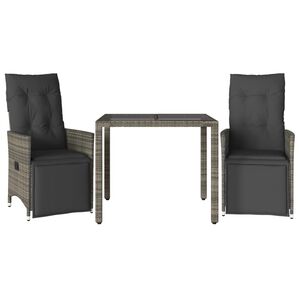 vidaXL 3-delige Bistroset met kussens poly rattan grijs